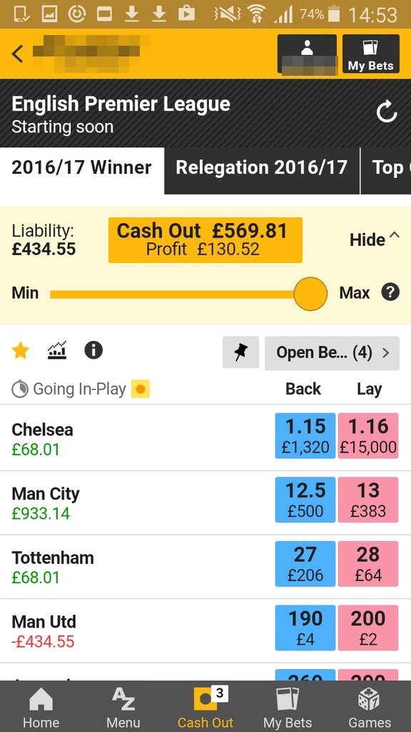 Cash out at Betfair